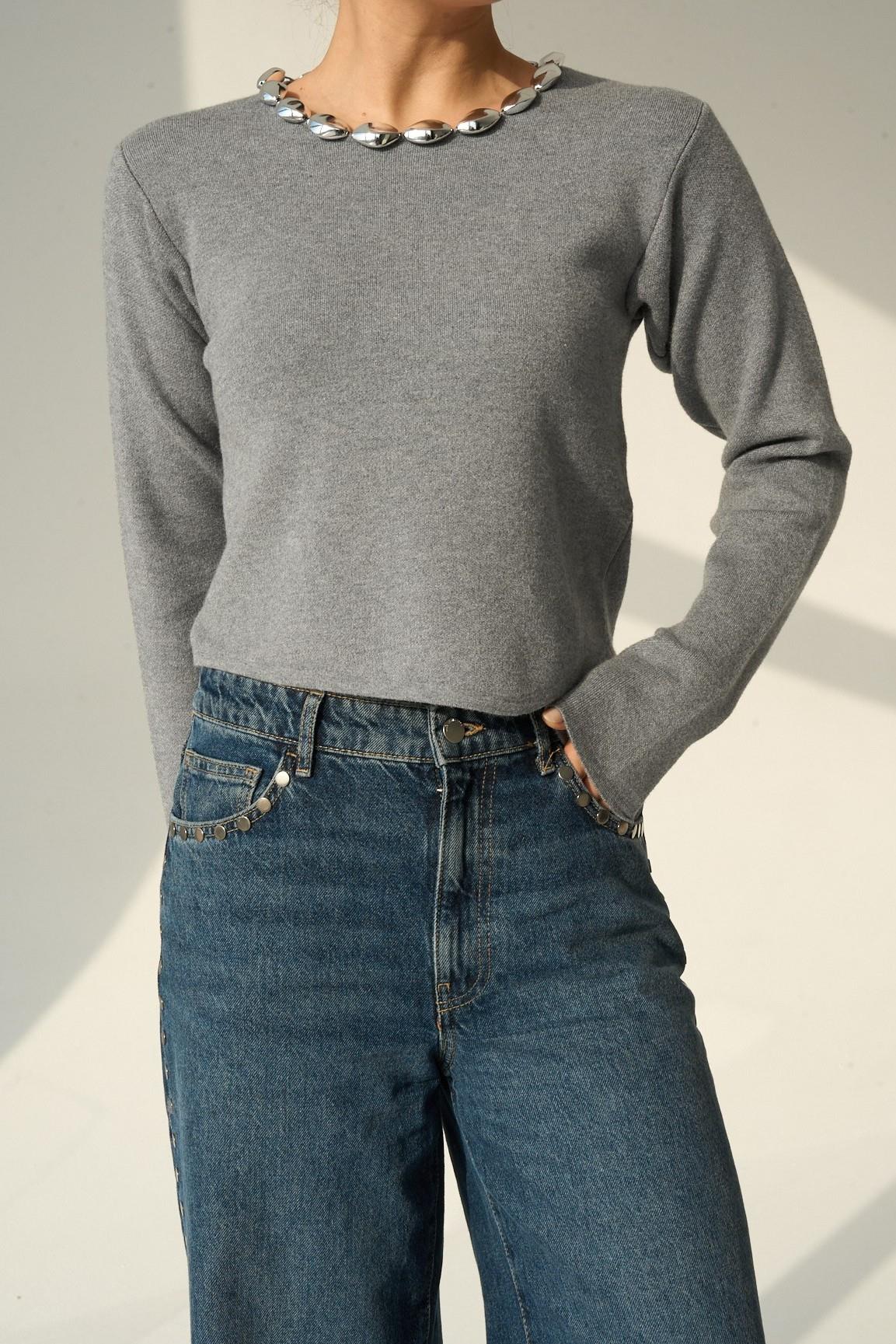 Yakası Boncuklu Triko Kazak QS251183