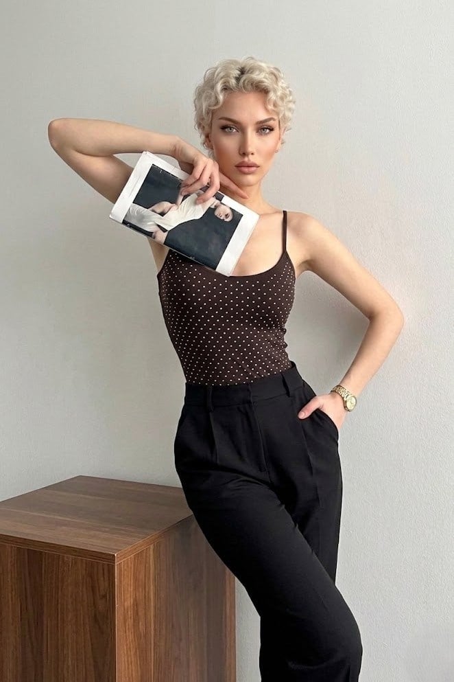 Taş Detaylı İp Askılı Bluz QZ01498