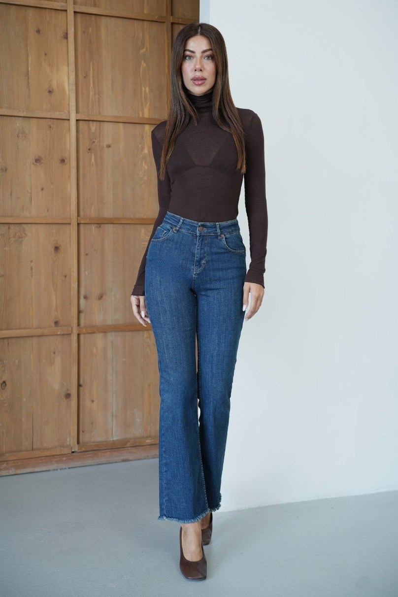Paçası Püsküllü Yüksek Bel Flare Jean LC7403