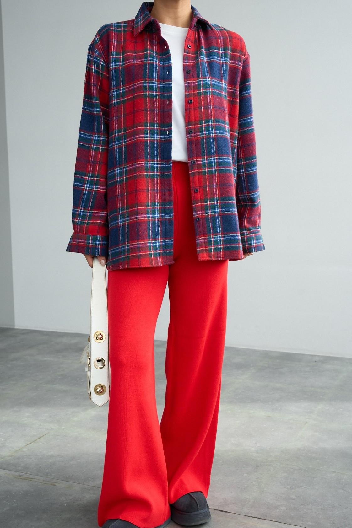 Ekose Desenli Oversize Gömlek QS251056