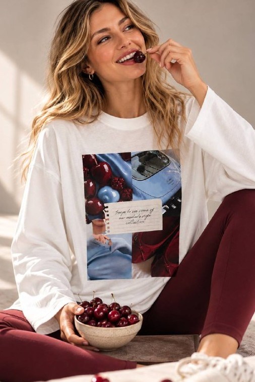 Baskı Detaylı Uzun Kollu Oversize T-shirt MA3877