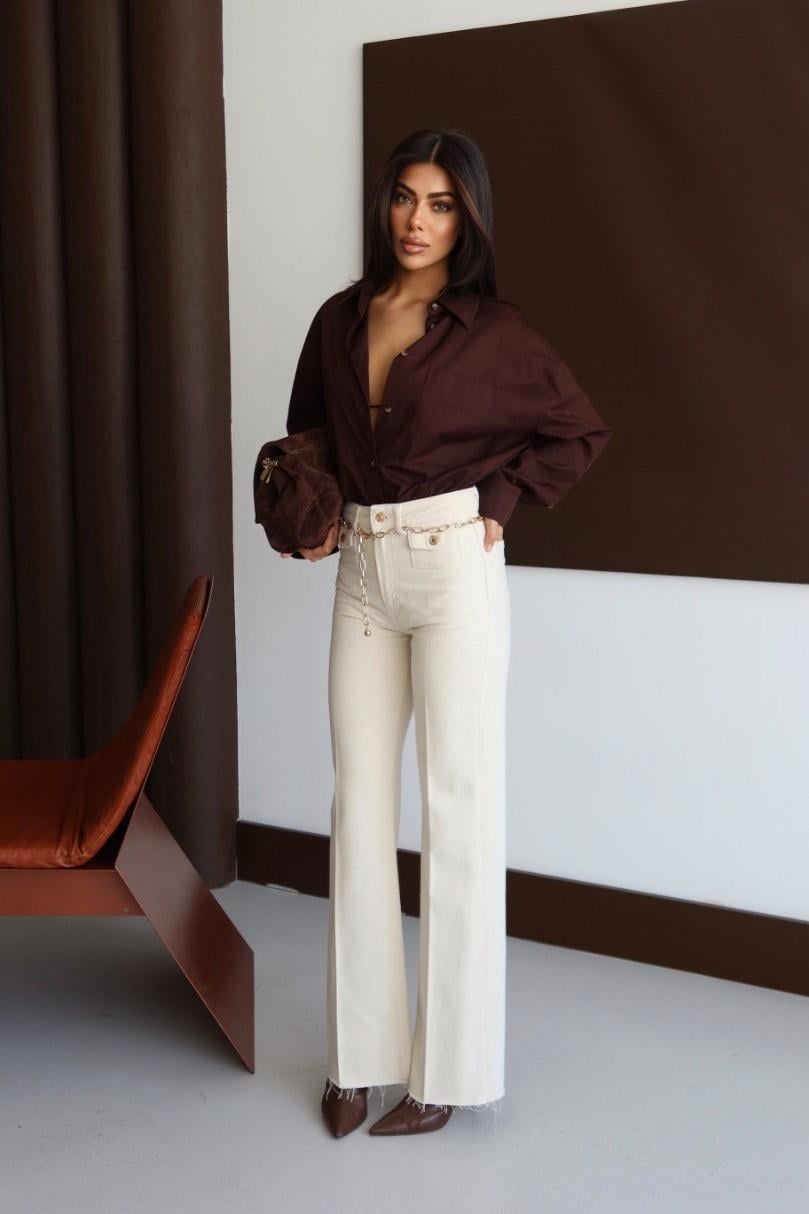 Zincir Kemerli Cep Detaylı Wide Leg Jean LC8158