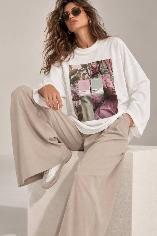 Baskı Detaylı Uzun Kollu Oversize T-shirt MA3877
