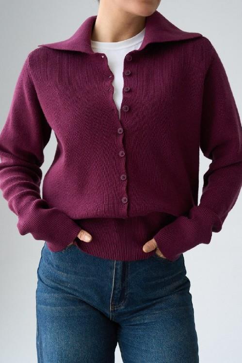 Geniş Polo Yaka Düğmeli Kazak QS261008