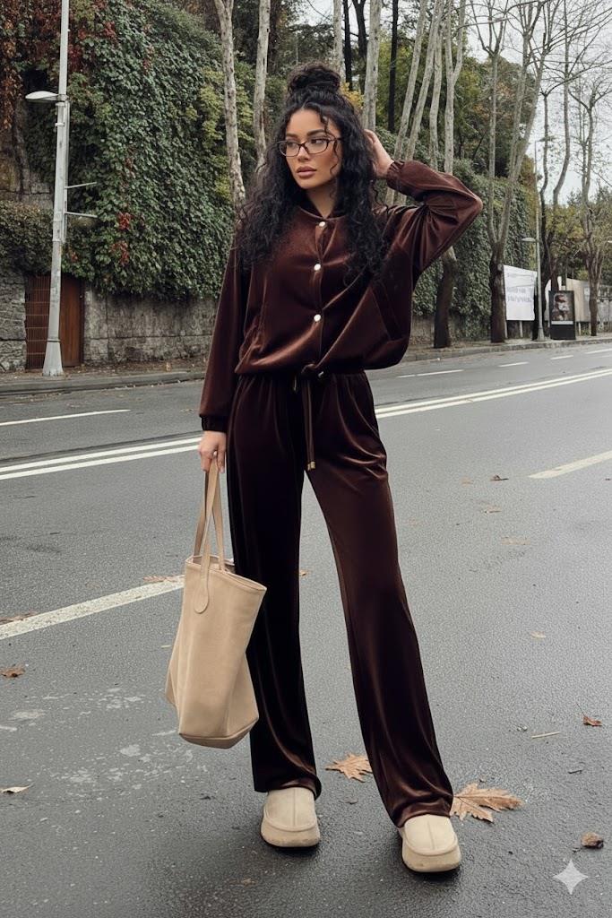 Çıtçıt Detaylı Kadife Ceket Pantolon Takım REY30109