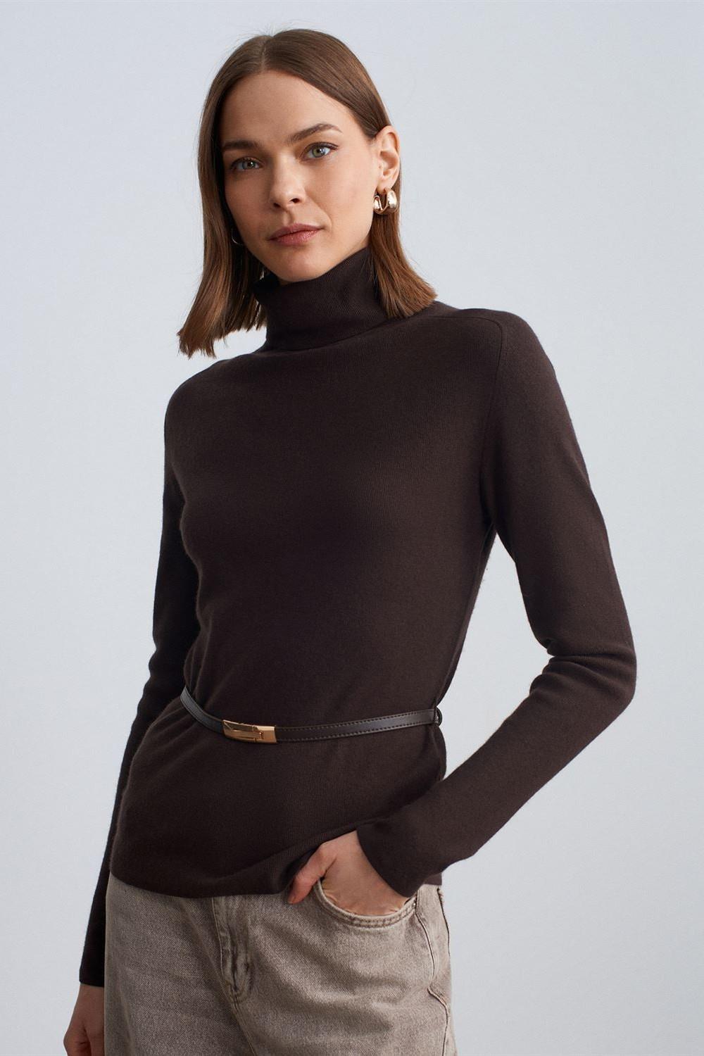 Kaşmir Karışımlı Kemerli Kazak DL10861