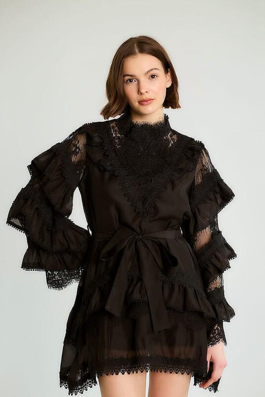 Dantel İşlemeli Fırfırlı Mini Elbise RB39366