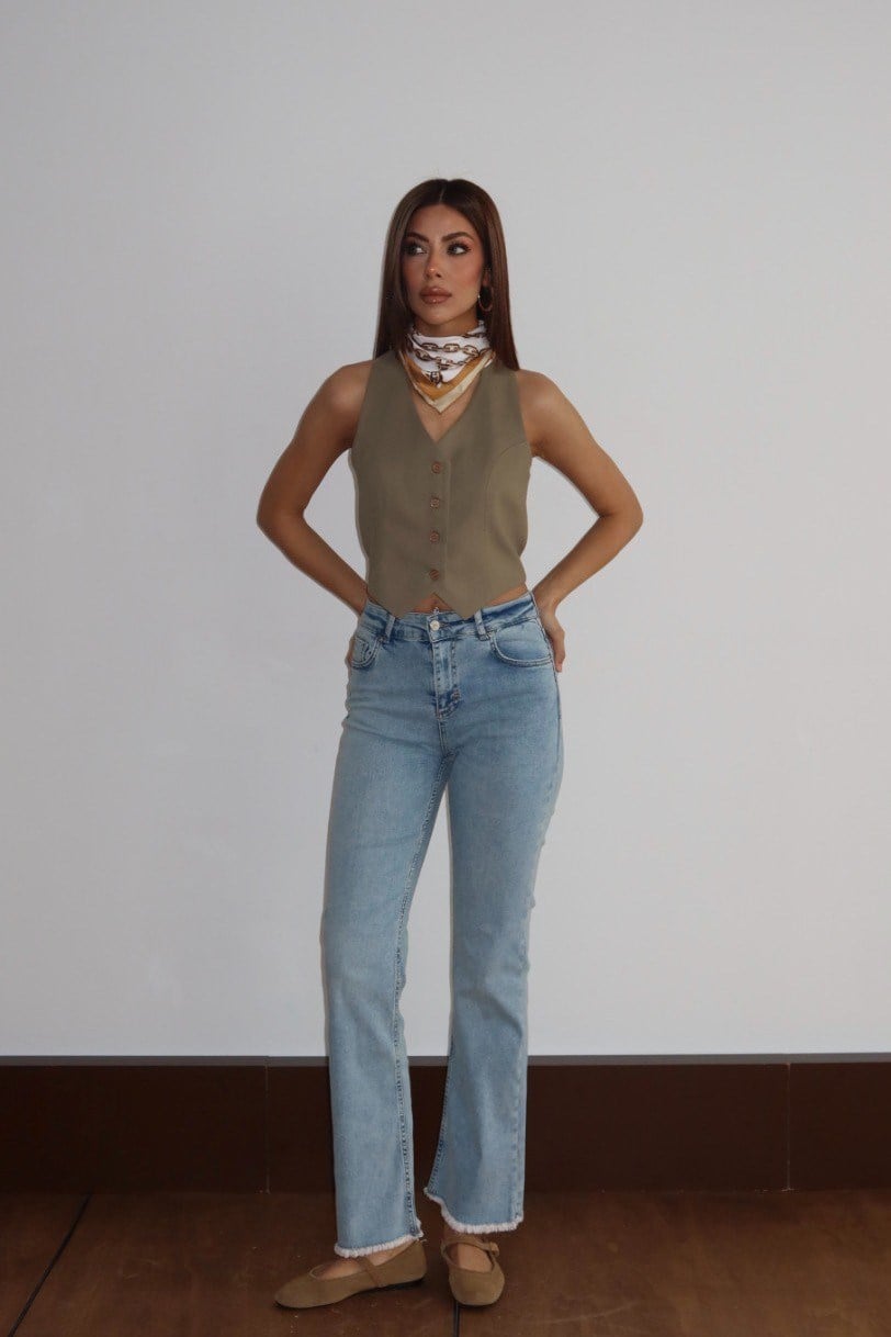 Paçası Püsküllü Yüksek Bel Flare Jean LC7403