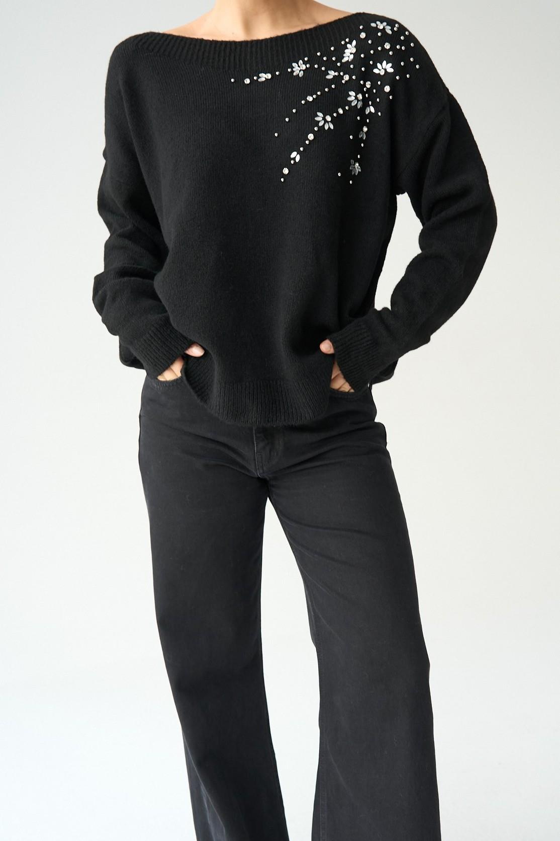 Kayık Yaka Taş Aksesuarlı Kazak QS251189