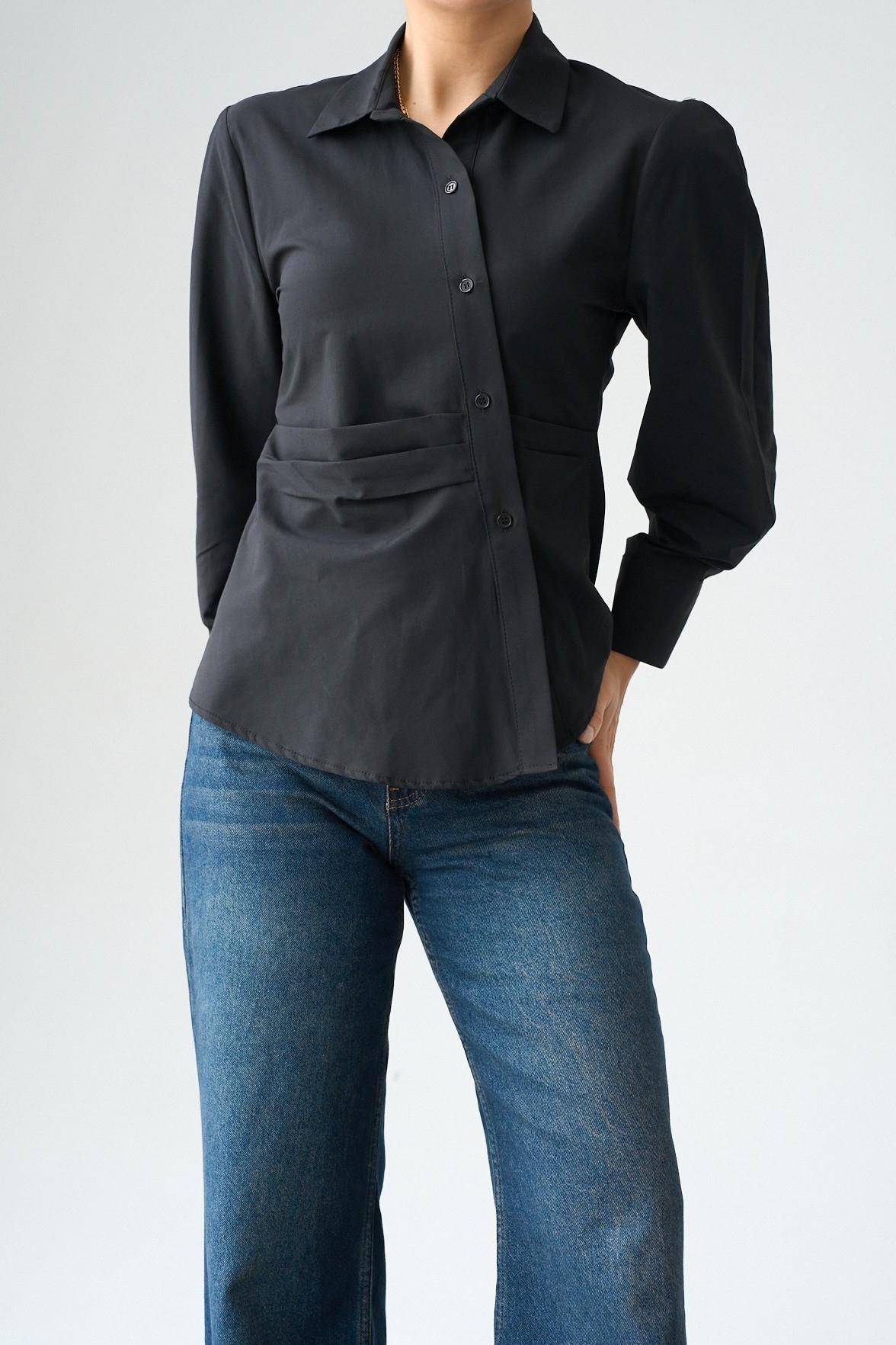 Balon Kol Detaylı Bele Oturan Fitted Gömlek QS261004