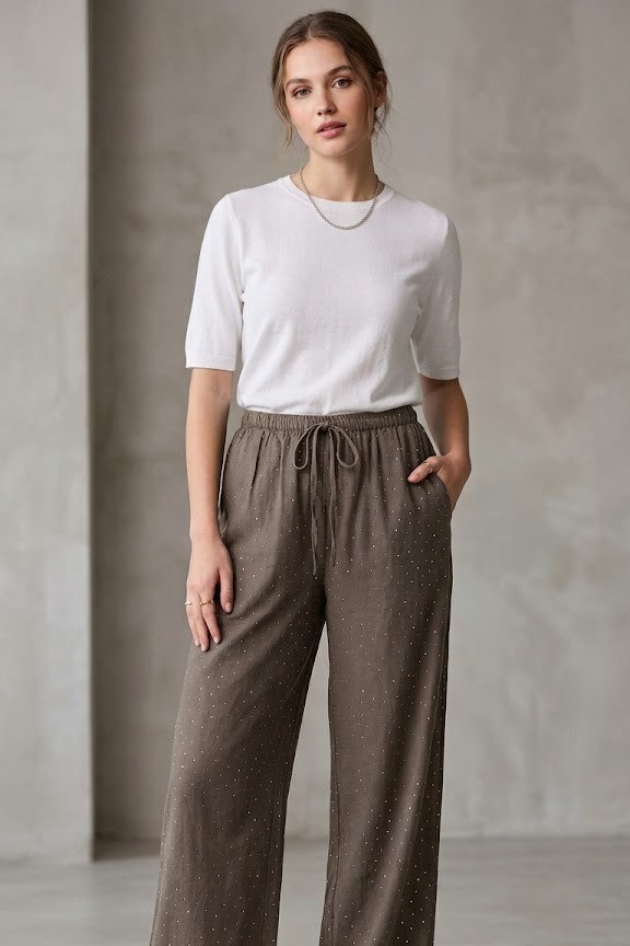 Beli Lastikli Taş İşlemeli Pantolon CS2618242