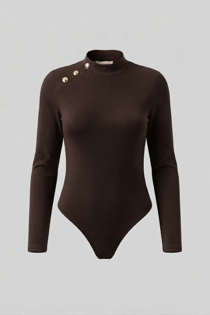 Düğme Detaylı Balıkçı Yaka Bodysuit QZ03049