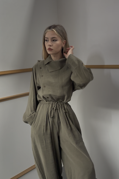 Dik Yaka Gömlek Beli Lastikli Şalvar Takım PR51318