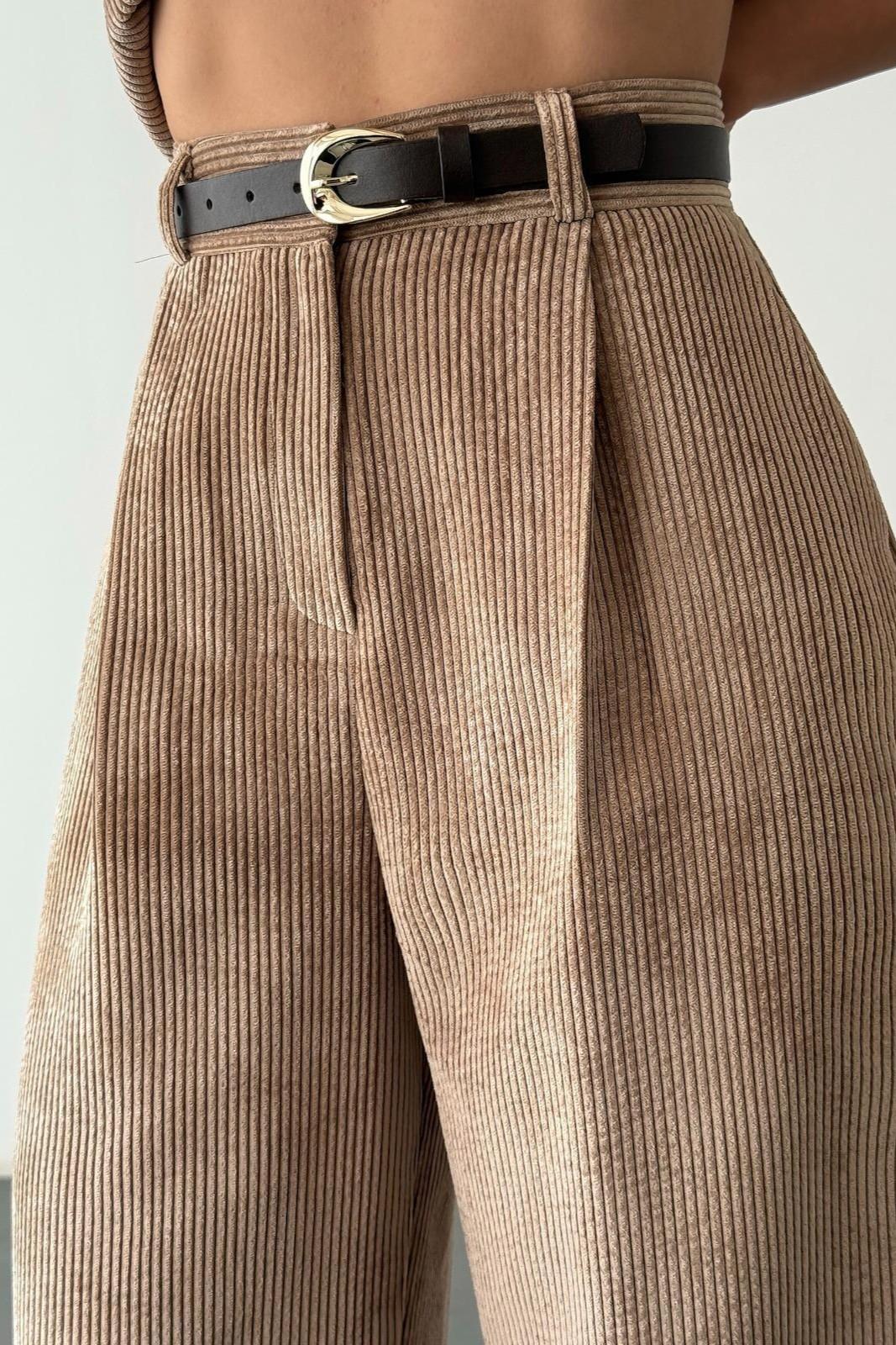 Kemer Detaylı Fitilli Kadife Pantolon QZ01246