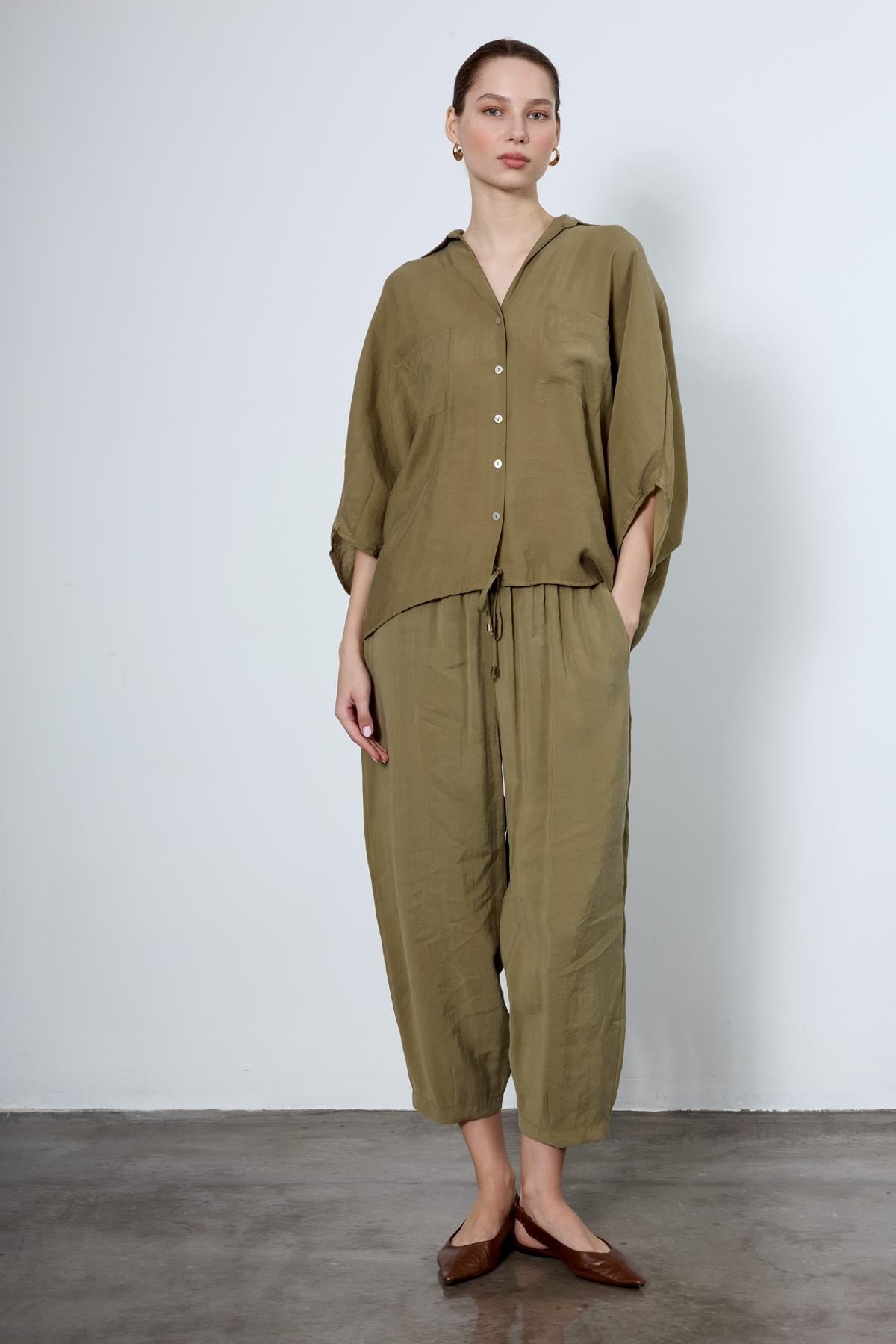 Beli Lastikli Cep Detaylı Şalvar Pantolon PR51106