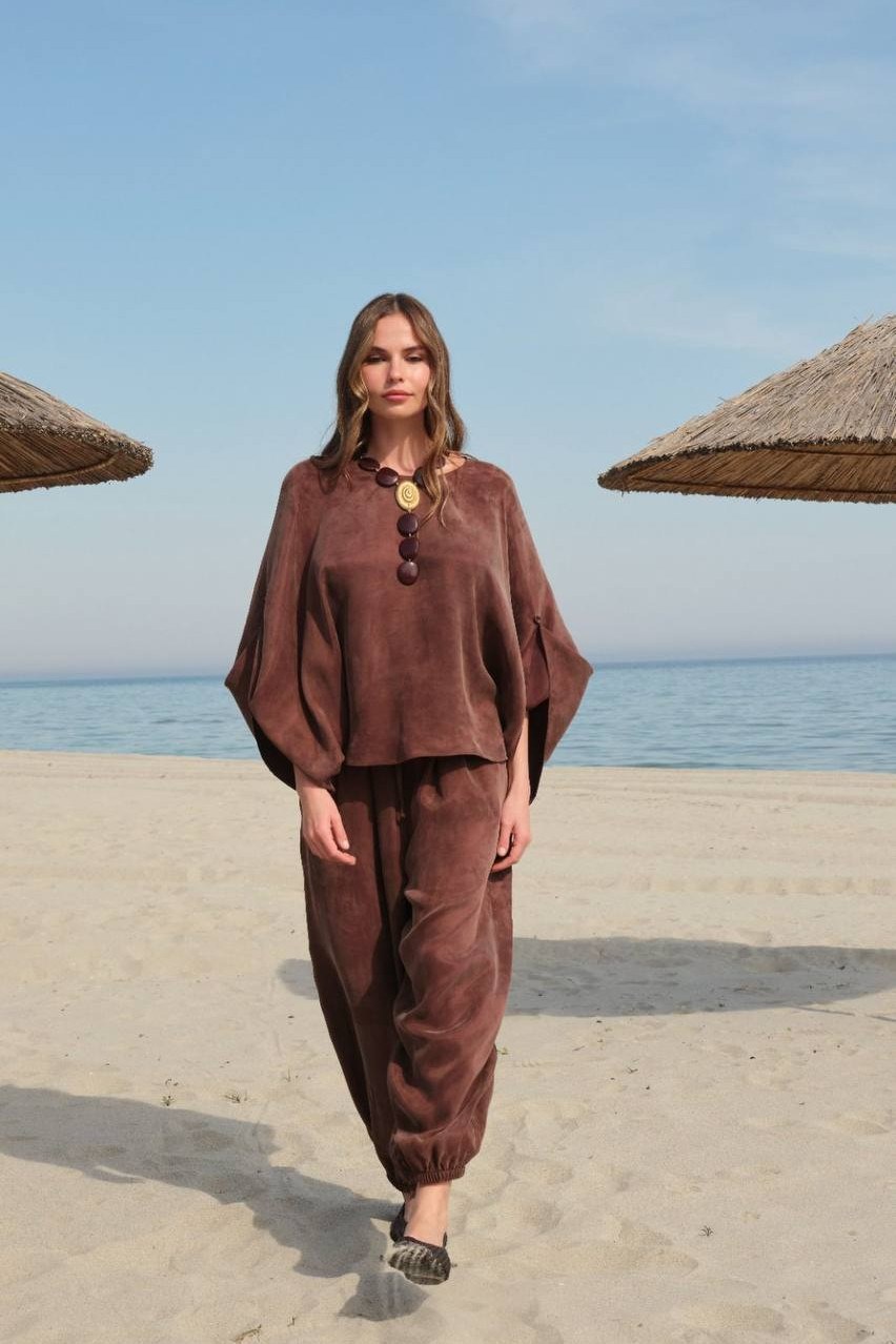 Yarasa Kol Düğme Detaylı Bluz Pantolon Takım PR51397