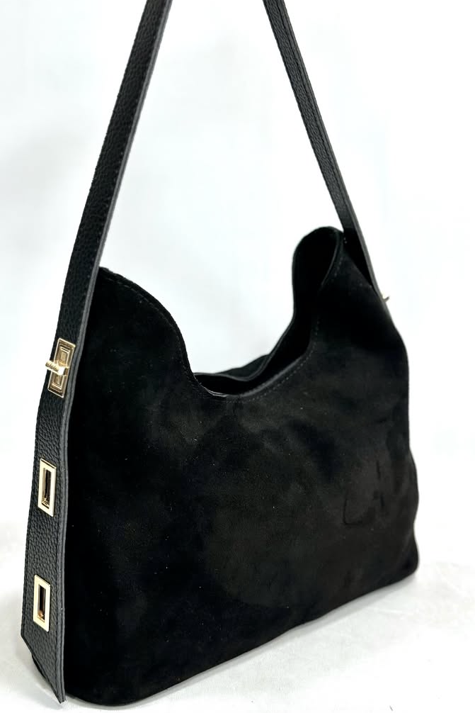 Gold Aksesuarlı Deri Saplı Süet Çanta RY476