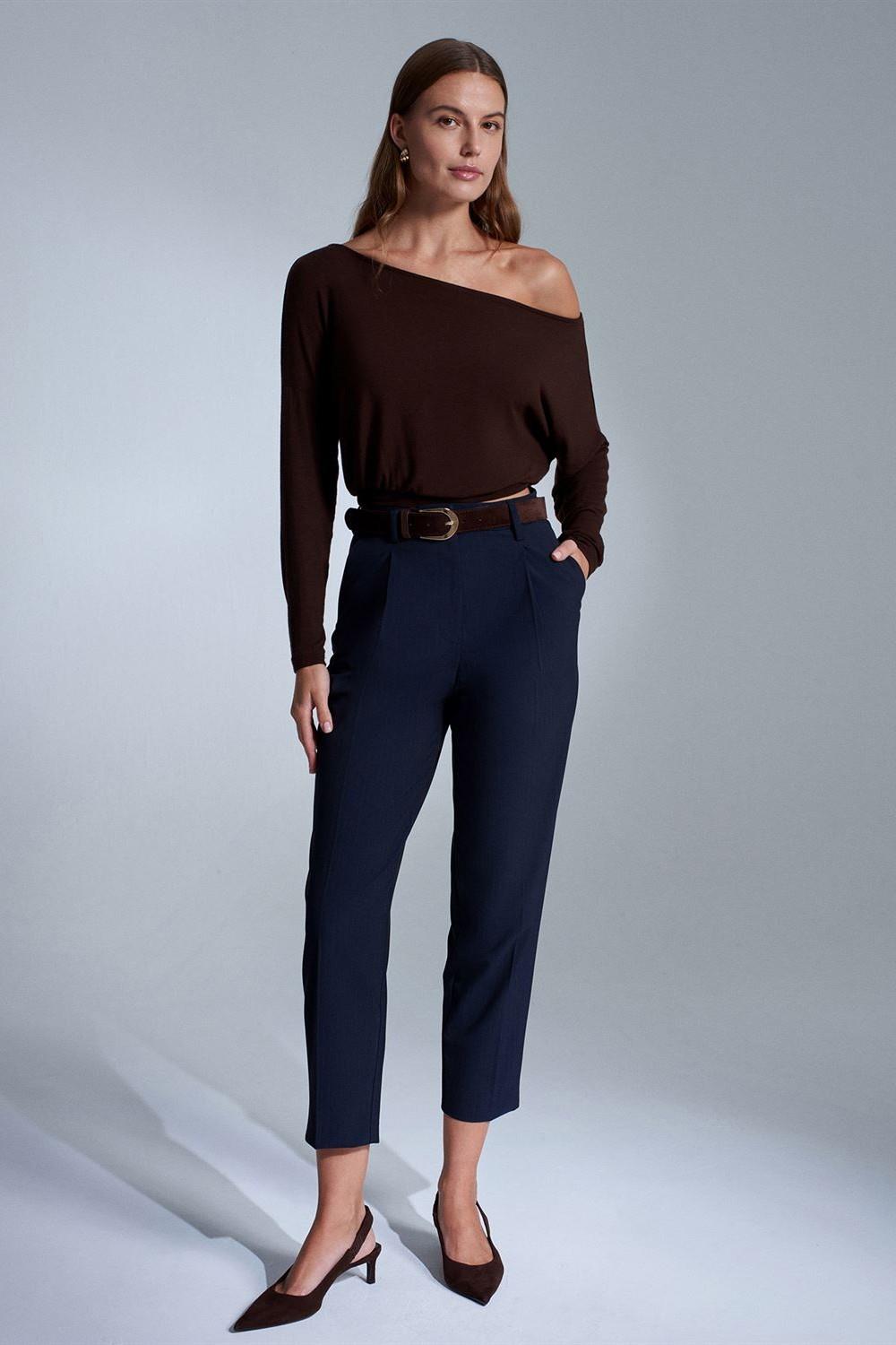 Önü Pensli Kemerli Yüksek Bel Kumaş Pantolon DL72193