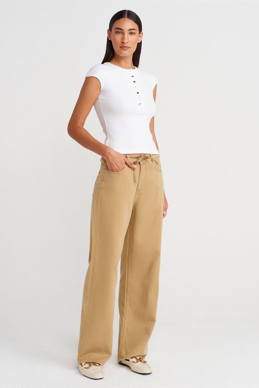 Düğmeli Kısa Kollu Top DL31887