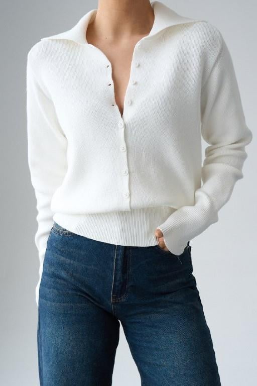 Geniş Polo Yaka Düğmeli Kazak QS261008