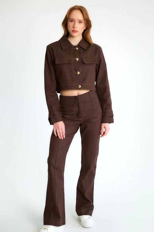 Gold Düğme Detaylı Jean Ceket Pantolon Takım RB80319