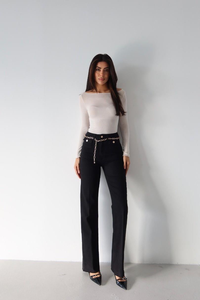 Zincir Kemerli Cep Detaylı Wide Leg Jean LC8158