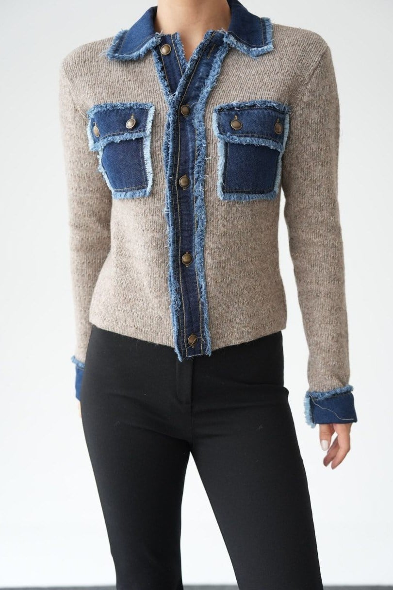 Denim Detaylı Tasarım Hırka QS261095