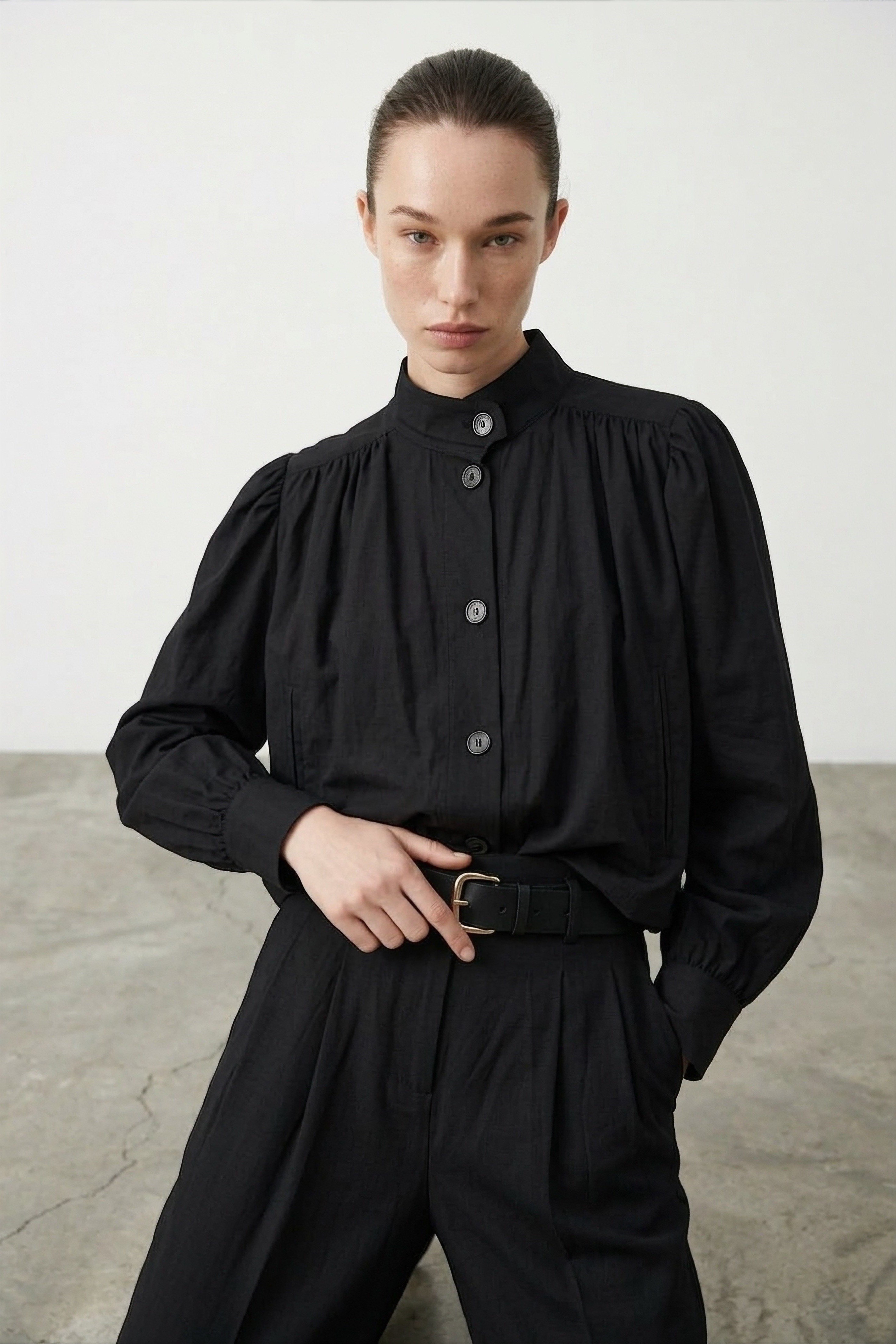 Balon Crop Ceket Kemer Detaylı Pantolon Takım QZ01591