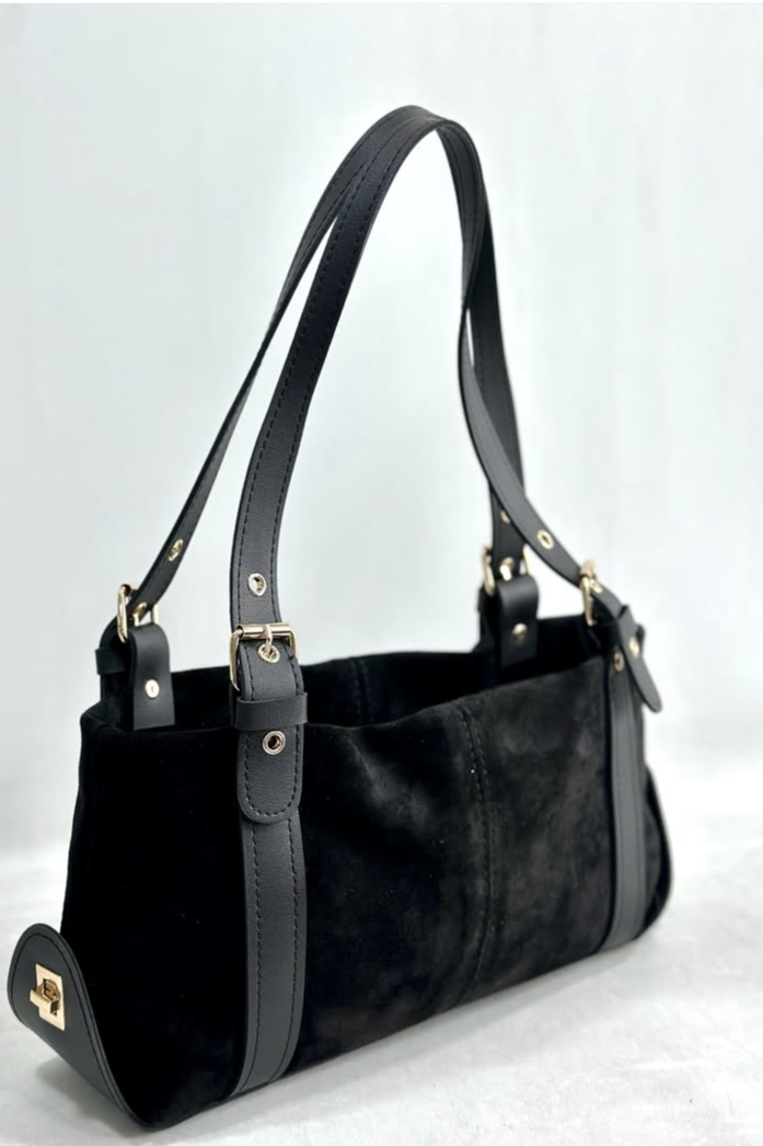 Kemer Detaylı Deri Saplı Süet Omuz Çantası RY492