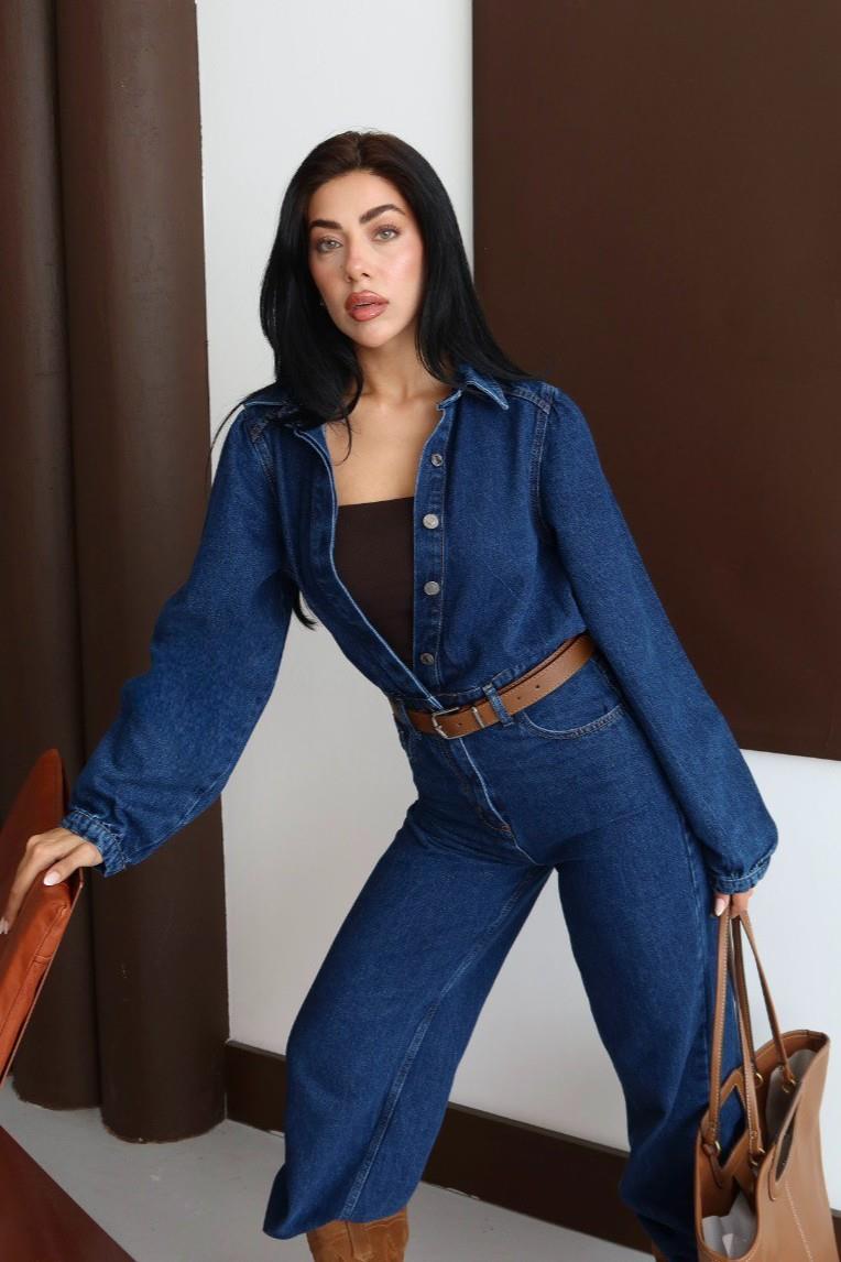 Kemer Detaylı Düğmeli Jean Tulum LC8152