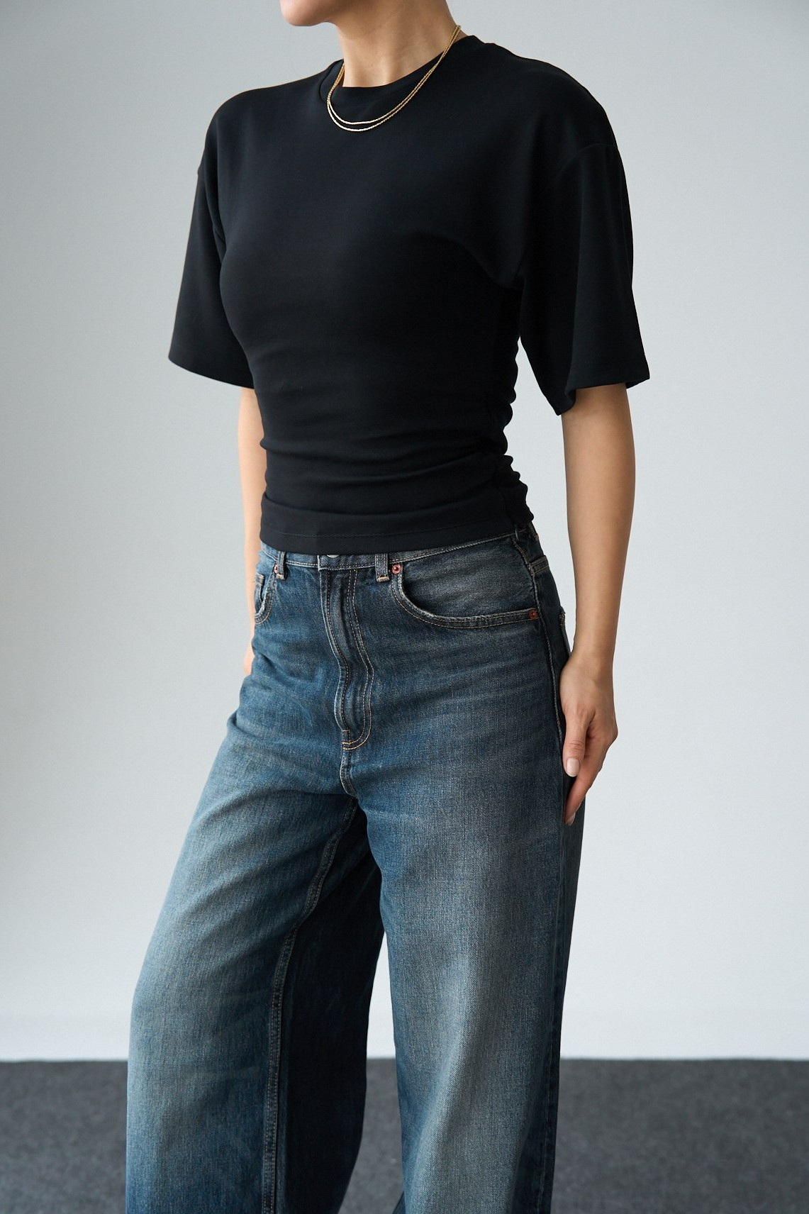 Belden Oturmalı Fermuar Detaylı Yarasa Kol T-shirt QS261003