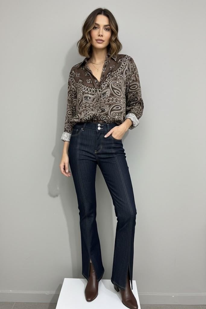 Şal Desenli Saten Gömlek CS2618072