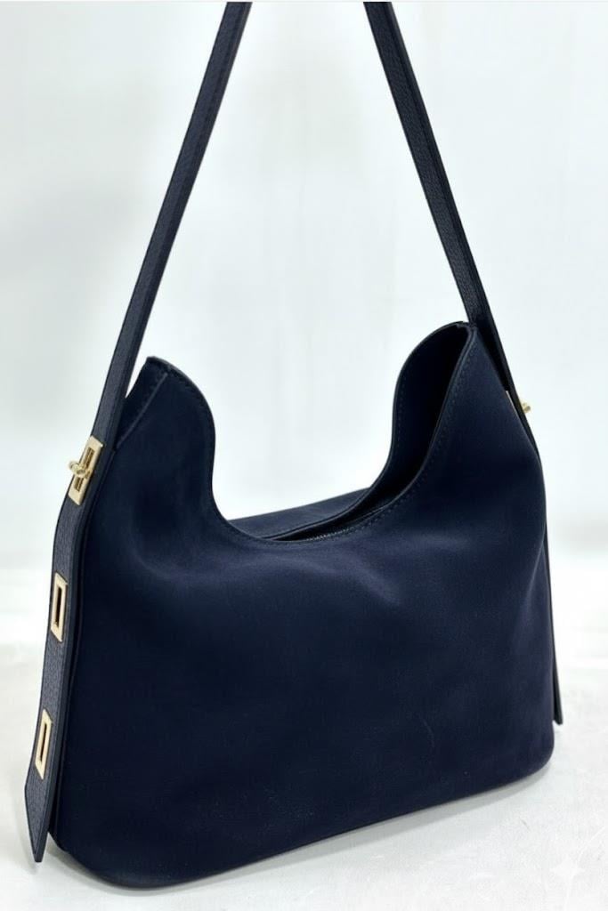 Gold Aksesuarlı Deri Saplı Süet Çanta RY476