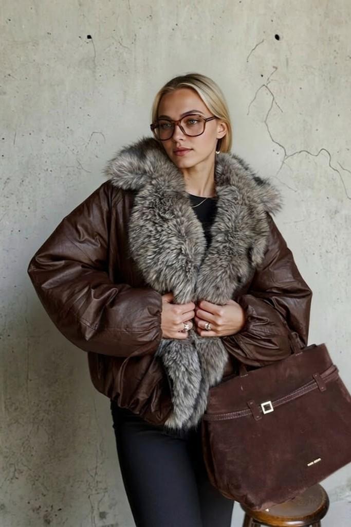 Yakası Kürklü Parlak Mont RB99777