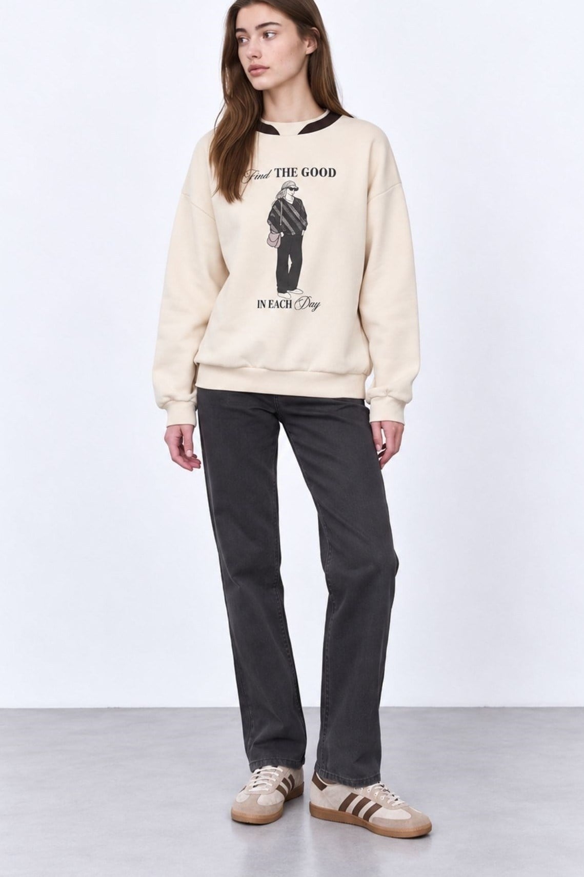 Find The Good Yazı Baskılı Sweatshirt QZ02899