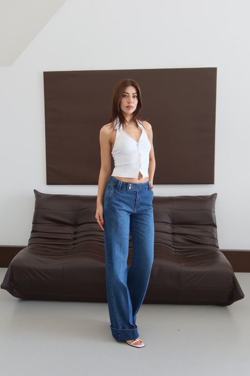 Çift Düğmeli Double Paça Palazzo Jean LC8278