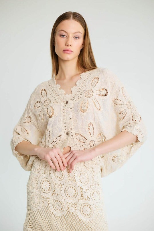 Çiçek Nakış İşlemeli Kimono RB39712
