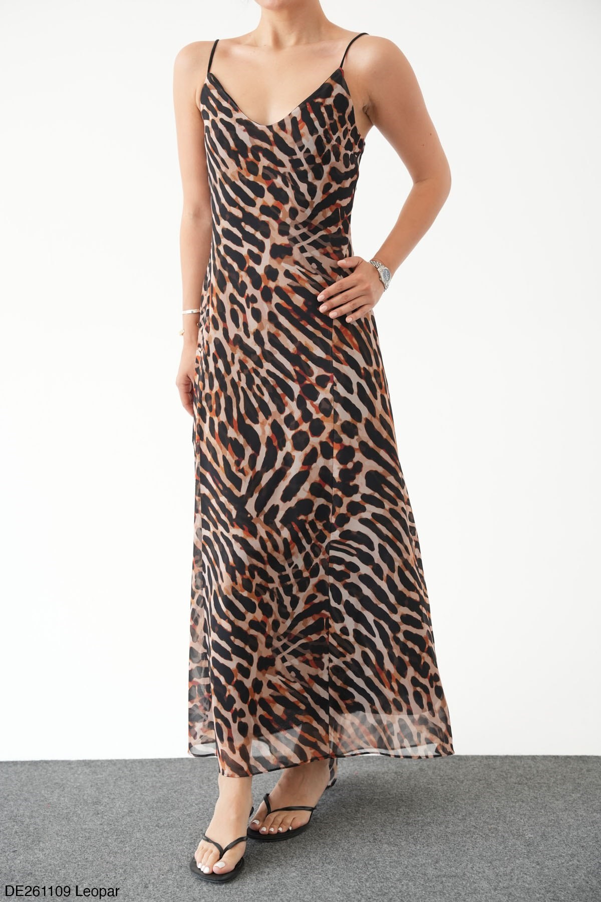 İnca Askılı Leopar Desenli Elbise QS261109