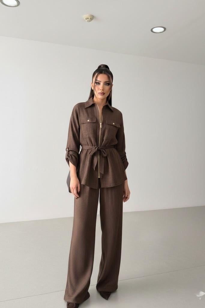 Cep Detaylı Parlak Kumaş Ceket Pantolon Takım PR51279