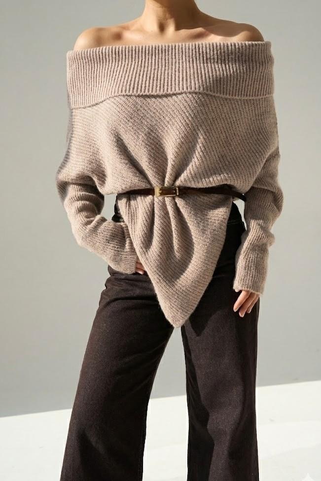 Asimetrik Kesim Madonna Yaka Kazak QS251193