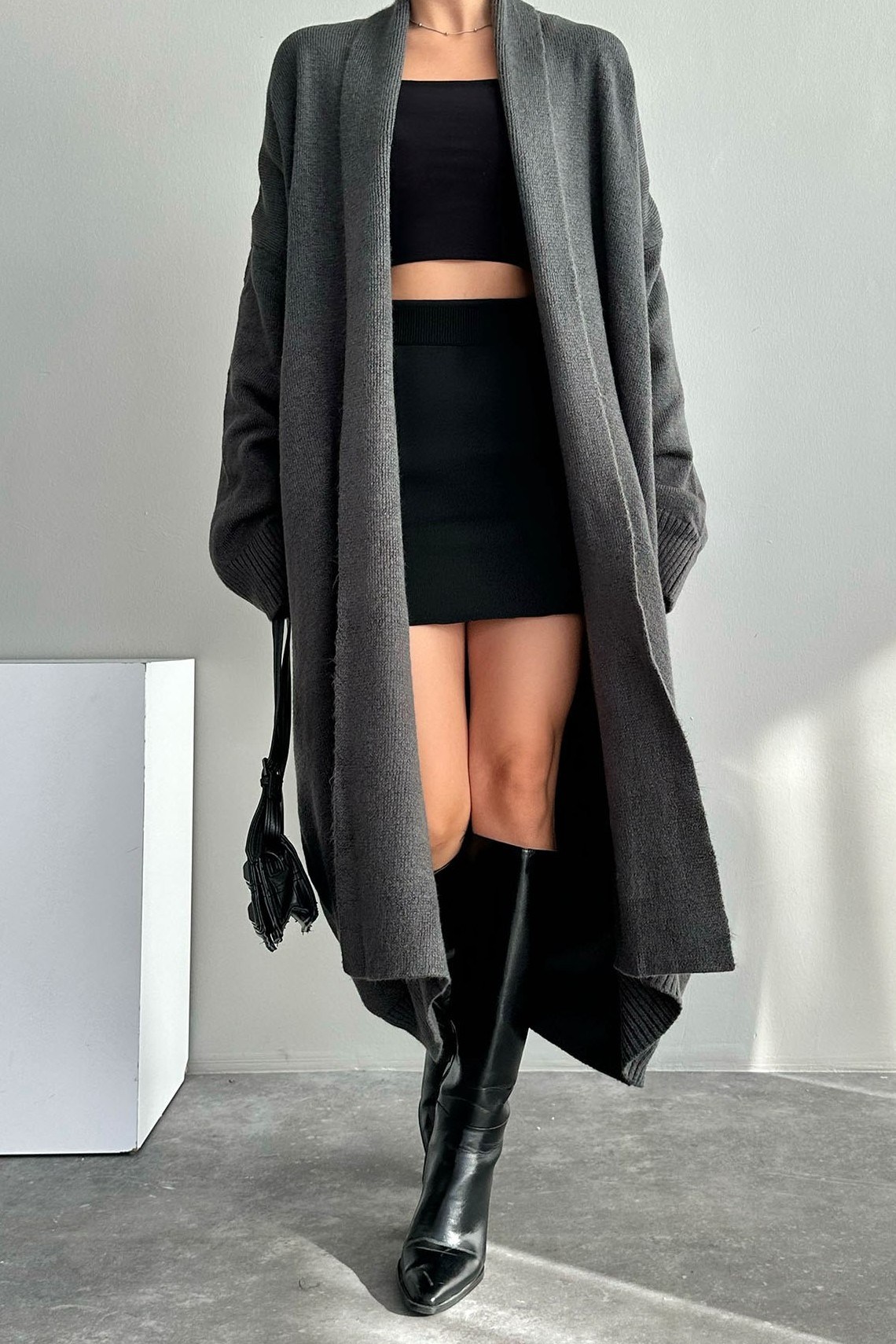 Önü Açık Şal Yakalı Uzun Hırka QS231006