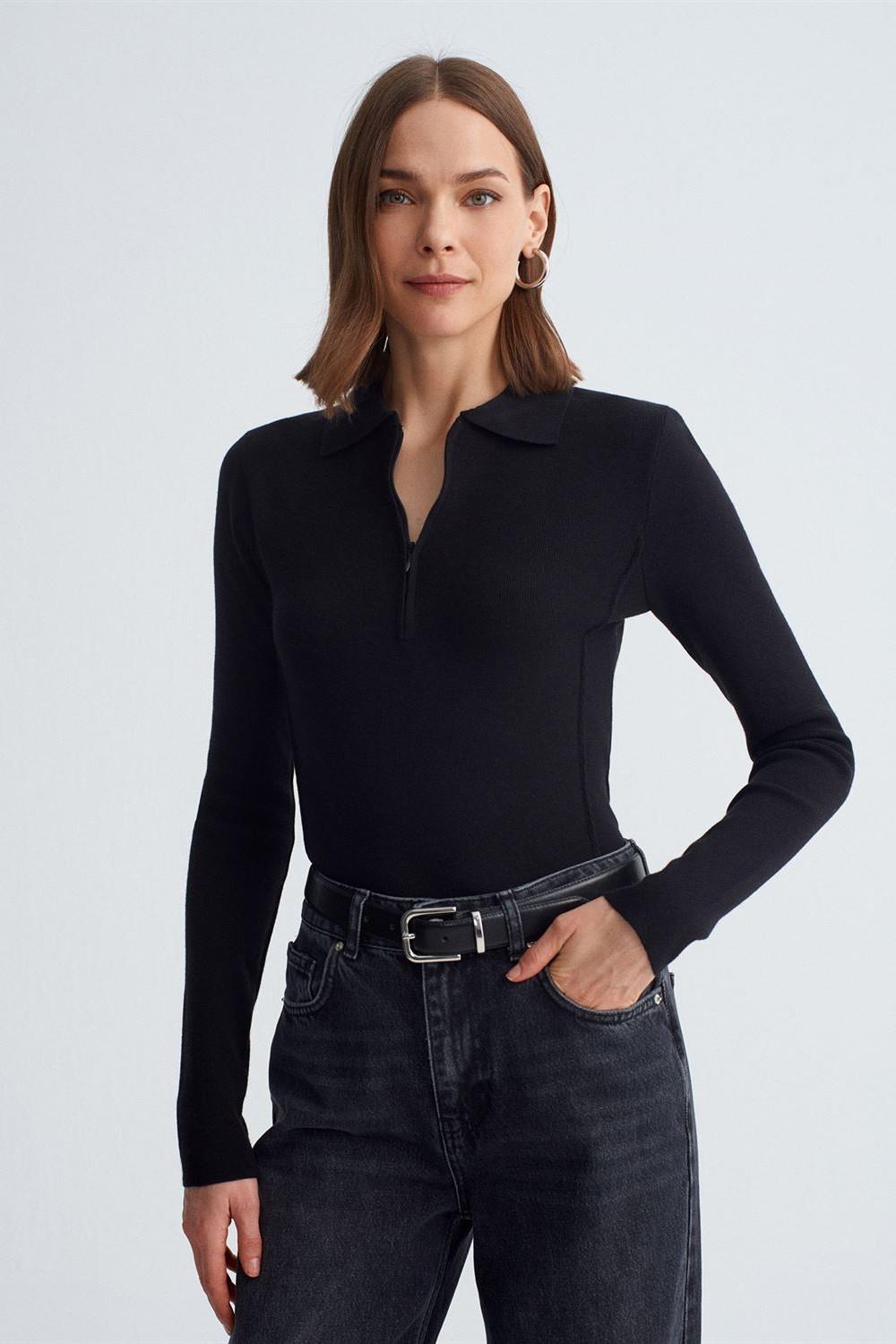 Kaşmir Karışımlı Fermuarlı Kazak DL10862