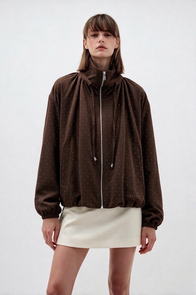 Taş Detaylı Cepli Bomber Ceket PR9762