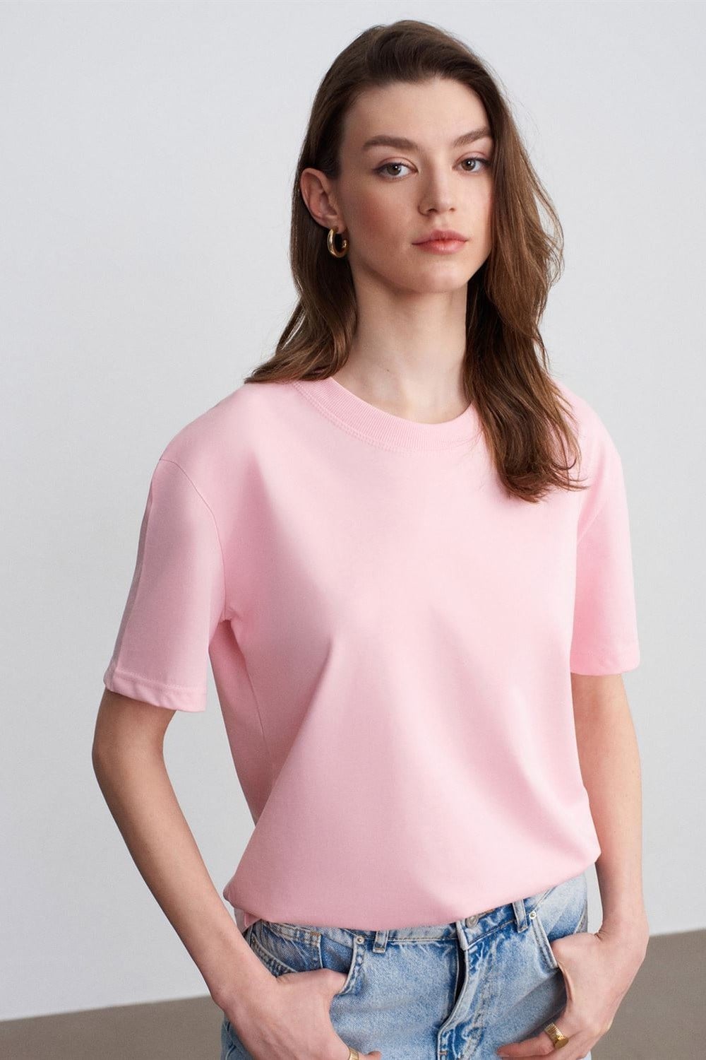 Dekoratif Dikişli Bisiklet Yaka T-shirt DL30312