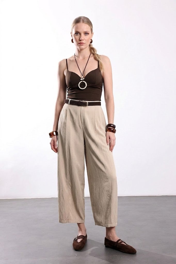 Beli Lastikli Taşlı Pantolon PR51434