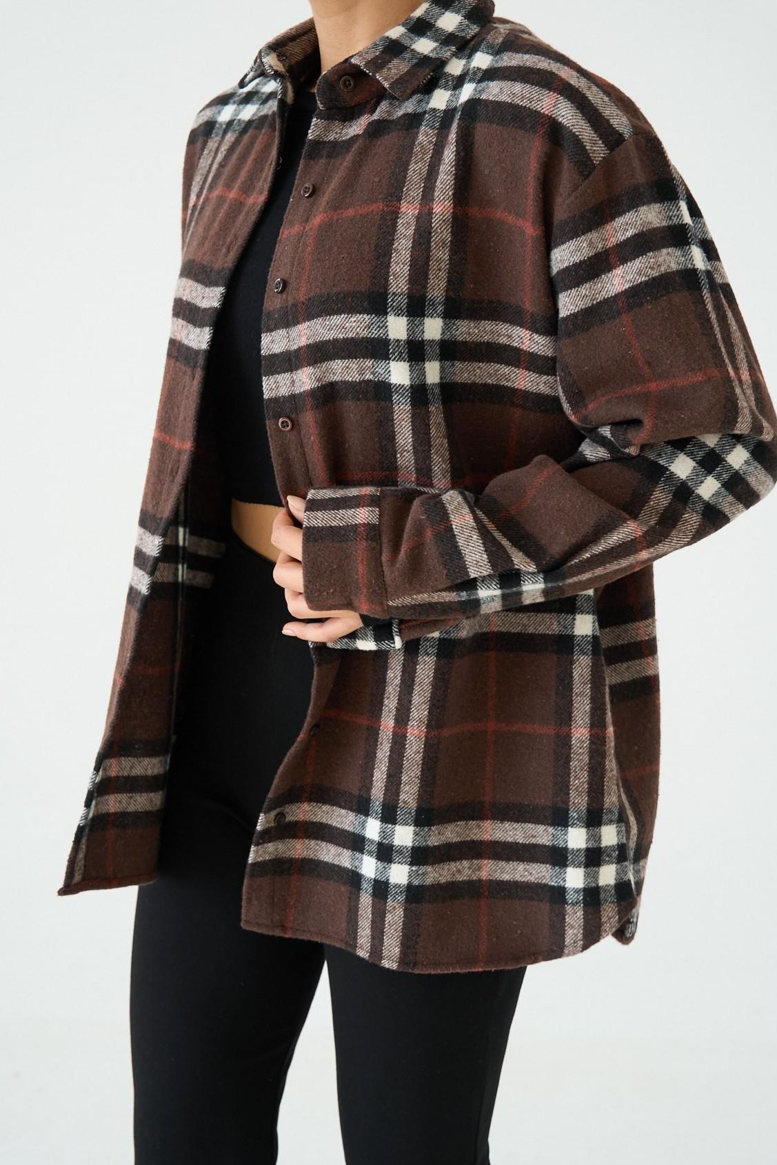 Ekose Desen Uzun Kollu Oversize Gömlek QS251061