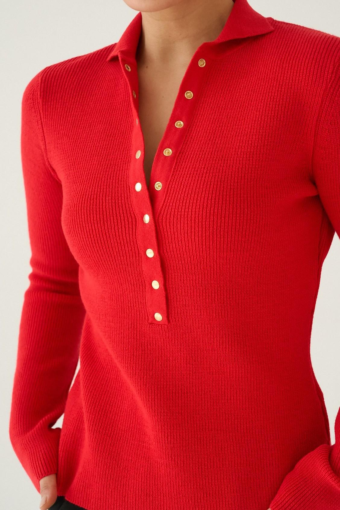 Polo Yaka Çıtçıtlı Triko Kazak QS251172