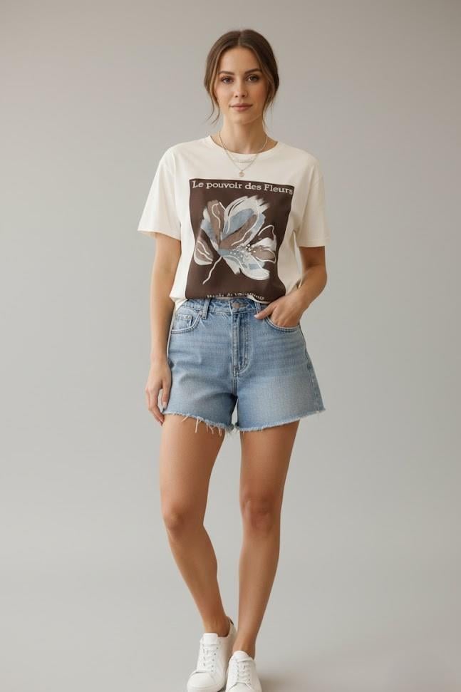 Çiçek Baskılı Taş Detaylı T-shirt QZ180223