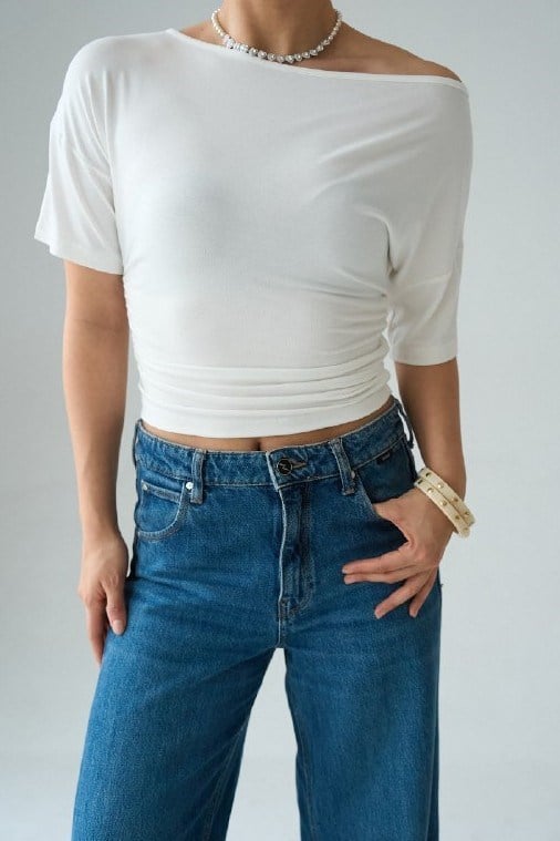 Yanları Büzgülü Düşük Omuz T-shirt QS261028