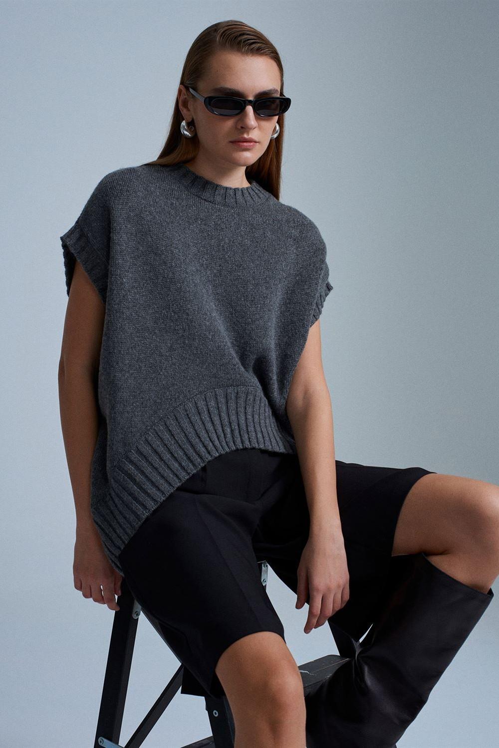 Bisiklet Yaka Verev Triko Süveter DL10839